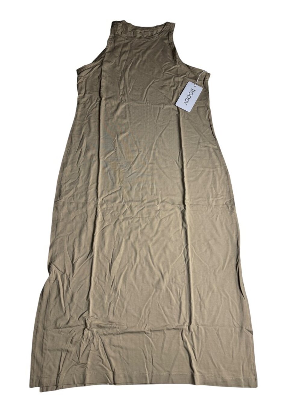 Boody Racerback Midi Dress Women's M Stone Bamboo Organic Cotton Side Slit NWT